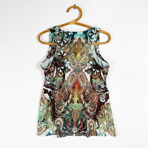 Vintage 90s yk2 One World green boho patterned printed tank top Size Medium - Picture 5 of 7